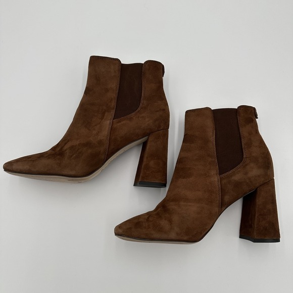 Sam Edelman Chara Brown Suede Ankle Boots Womens Size 10 Square Toe Pull On - Picture 4 of 10
